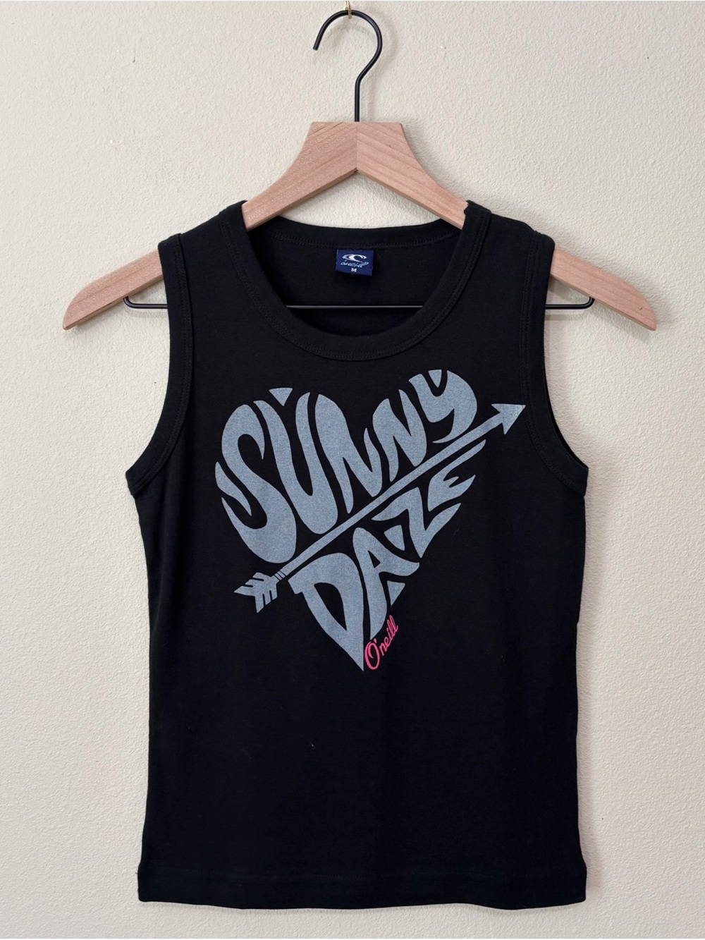 O'Neill Girls size Medium Black Sunny Daze Graphic Print Crew Neck Tank Top